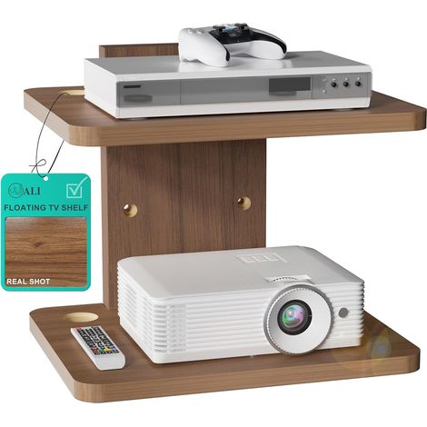 Étagère TV flottante à 2 niveaux pour lecteurs DVD, routeurs, consoles de jeux, boîtes de câbles, accessoires de décoration de salon, étagères murales pouvant supporter jusqu'à 10 kg (CS202N), 2 (1/5)