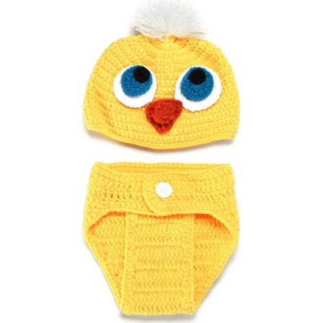 Costume Poulet Tricoté pour -né Jaune, Accessoire Photo Délicat en Fil de Laine pour Séances Photo Bébé sans Chaussures (1/5)