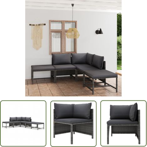 INLIFE Salon de jardin 6 pcs avec coussins Résine tressée Gris (1/5)