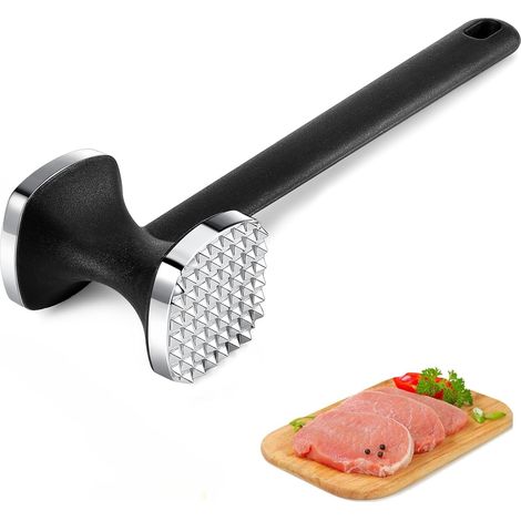 Attendrisseur de Viande,Marteau Viande Antiadhésif en Acier Inoxydable,Marteau à Steak,Marteau à Double Face avec Manche (Argenté)