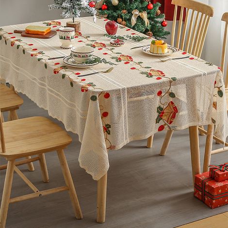 Nappe De Table - Broderie Et Dentelle - Non Glissante - Pour Salon Cuisine Fêtes - 240 x 140 cm - Polyester - Beige (1/5)