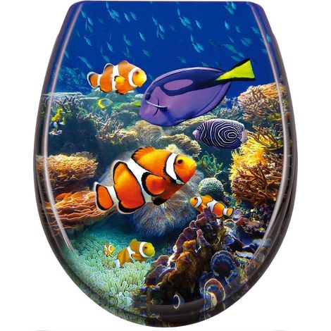 Abattant WC Toilette avec fermeture douce Siège de toilette Frein de Chute Plastique taille universelle (poissons d'ornement) NAIZY