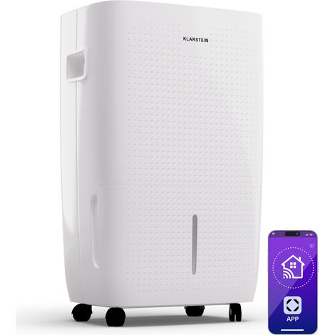 Klarstein Luftentfeuchter Elektrisch bis 65m2, Smart Luftentfeuchter für Wohnung, Bad & Keller, Luft-Entfeuchter Leise, Elektrischer Dehumidifier mit WLAN IoT App, Bautrockner mit 60 L Kapazität