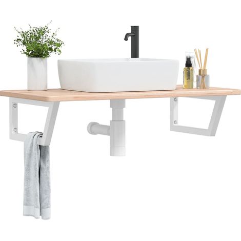 Basin Shelf Wall Mounted Steel and Solid Wood Oak vidaXL (1/5)