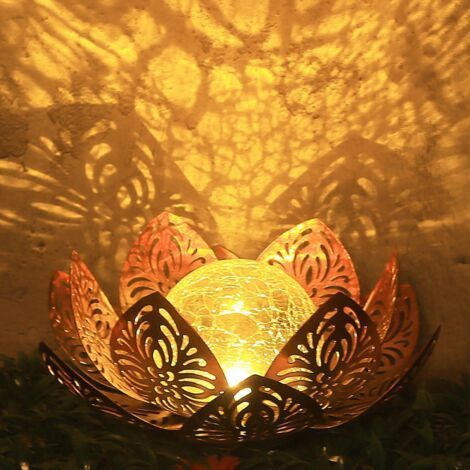 Dekorative Lotus-Solar-Gartenleuchte – Sanftes, bernsteinfarbenes Licht – Wasserdicht (IP65) – 8 Stunden Akkulaufzeit – Glaskugel mit Rissmuster (1/5)