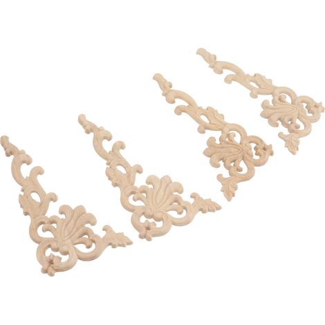 4 Coins Applique Bois Coin Décoratif Sculpté pour Porte Armoire Lit Dressing Meuble Déco (1/5)