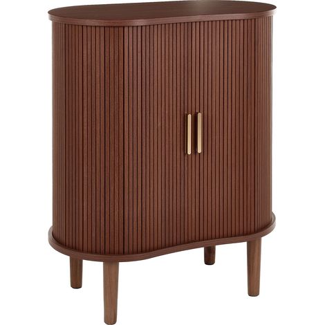 2 Door Sideboard Dark Brown MDF Body Pine Wood Legs Metal Handles Storage Unit Fluted Design Rustic Style LAURA (1/5)