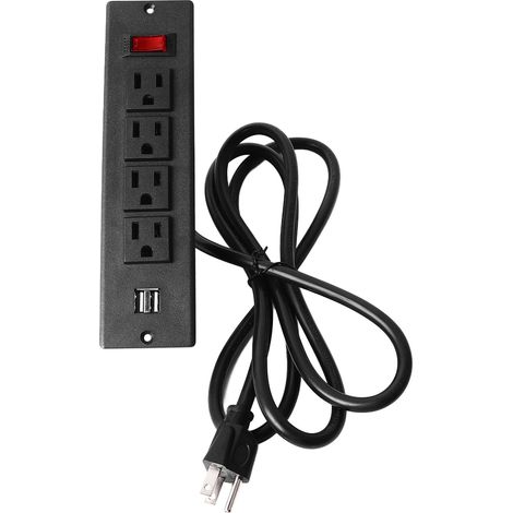 Multiprise 4 Prises avec 2 Ports USB, Protection Surtension, Interrupteur de Surcharge, Design Compact en Alliage d'Aluminium pour Bureau (1/4)