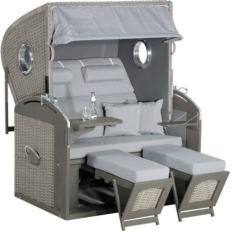 Strandkorb Rustikal 305 Z Comf KS-Geflecht stone-grey Pinie