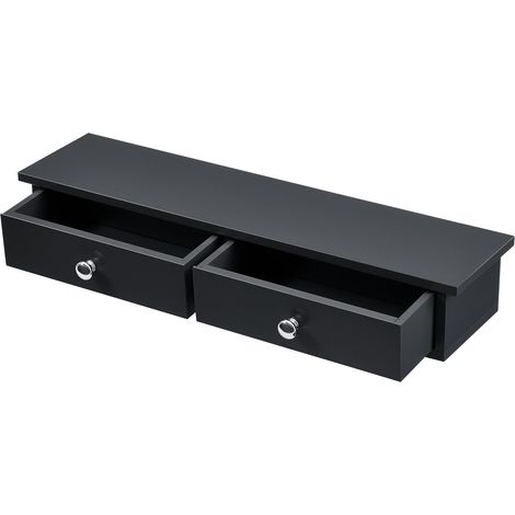 Mensola da parete con 2 cassetti mobile contenitore di design per ingresso soggiorno camera da letto MDF laccato 10 x 60 x 15 cm nero 030005194