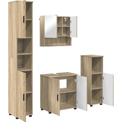 Juego de muebles de baño Montaje en la pared 4 pcs Roble Sonoma vidaXL (1/5)