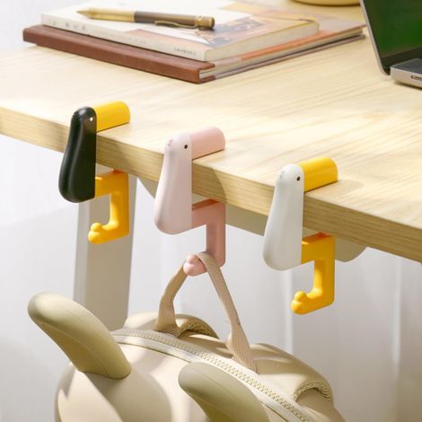 Gancho giratorio para mochila Thinking Duck - Sin agujeros - Para colgar de lado - Desmontable para estudiantes - Herramienta portátil para colgar - Blanco + Rosa + Negro (Paquete de 3)