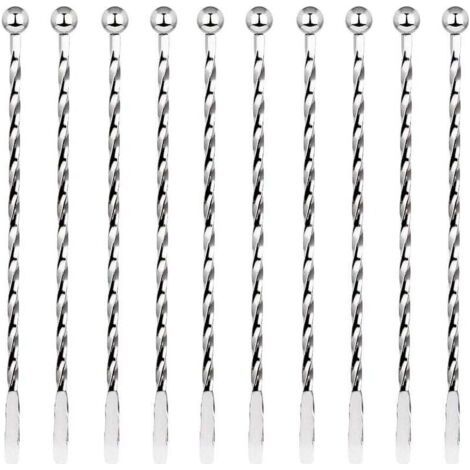 10 Pcs Cocktail Agitateurs, Premium Touillette Cocktail en Acier Inoxydable 19,1cm Motif Spirales Cuillère à Cocktail Bar Cuillère à Mélanger pour la Crème Glacée, Café, Boisson, Cocktail (1/5)