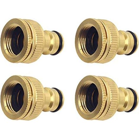 4 Pièces Connecteur de Robinet en Laiton Jardin, 1/2 Pouce et 3/4 Pouce 2-en-1 Adaptateur Femelle à Fente Femelle (1/4)