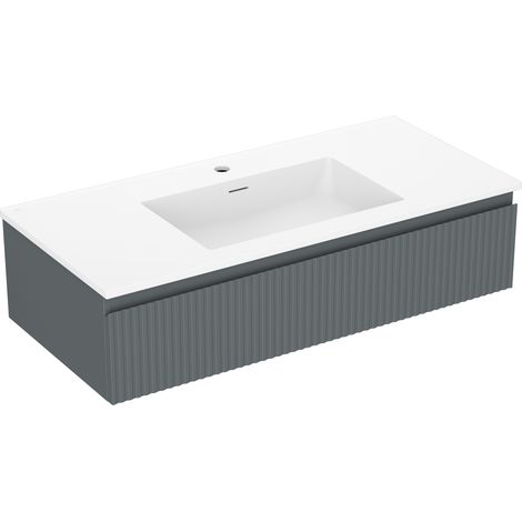 Mexen Rivel Badezimmerschrank 100 cm mit Otis Waschbecken, 1 Schublade, gerillt, Graphit matt/weiß matt - 91A20-10023-1-BF66-W1 (1/5)