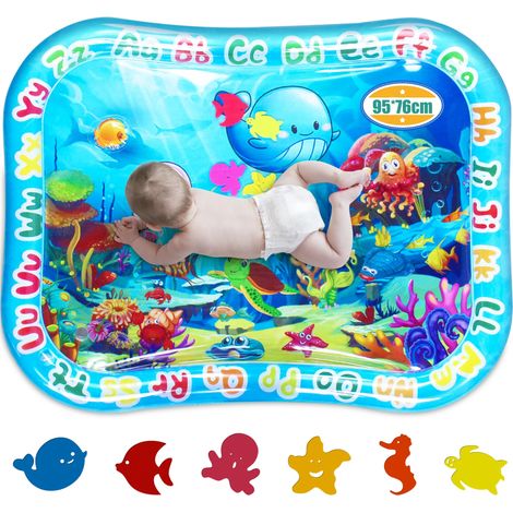 Grand Tapis d'Eau Bébé 95x76cm XXL Tapis jouets Eau d'Eveil pour Bébé de 3 6 9 12 Mois Tapis Sensoriel Bébé Eau Gonflable Water Mat Tapis Eveil Eau Cadeau pour Bébé Nouveau-né Tout-Petits (1/5)
