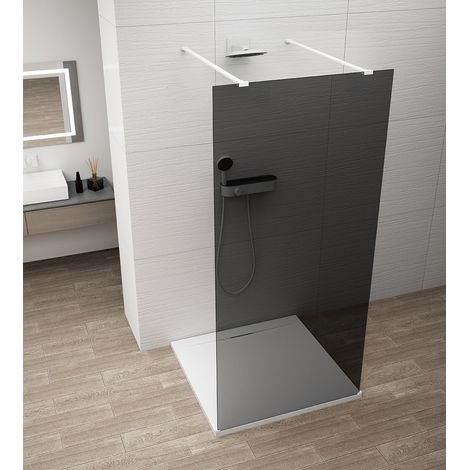 ESCA WHITE MATT Panneau de verre de douche monobloc, à poser, verre fumé, 1000 mm (1/3)