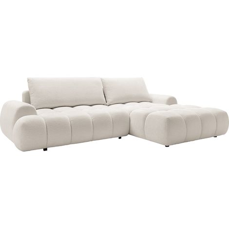 Divano angolare destro convertibile in ciniglia beige FARNETA