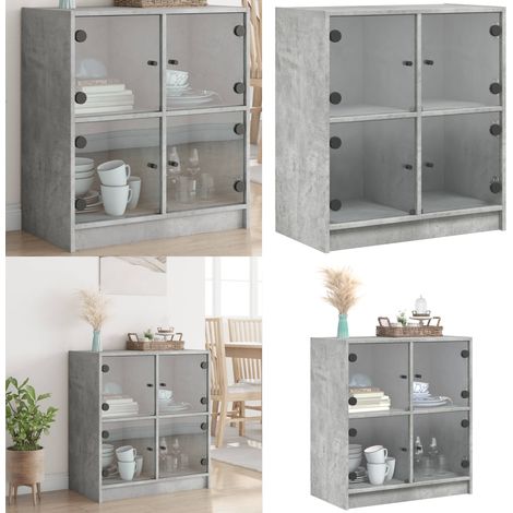 Armario auxiliar puertas de vidrio gris hormigón 68x37x75,5 cm - Armario de vidrio - Armario gris hormigón