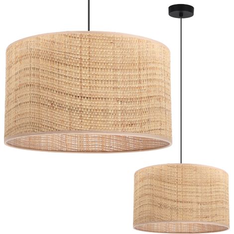 LAMPE À SUSPENSION EN ROTIN NOIR 1 PLAQUE ABAT-JOUR EN ROTIN 35CM