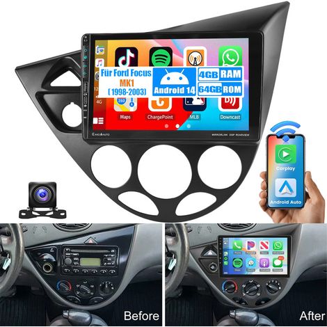 DAB+ (en option) pour Ford Focus MK1 1998-2003, autoradio Android 15 compatible Apple CarPlay avec ports USB et Type-C - 4+64G CAM (1/5)