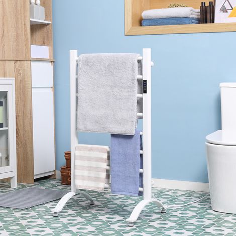 Chauffe-serviettes électrique 8 barres - 50x45x90 cm - acier carbone - minuterie et température - porte-serviettes chauffant blanc (1/4)