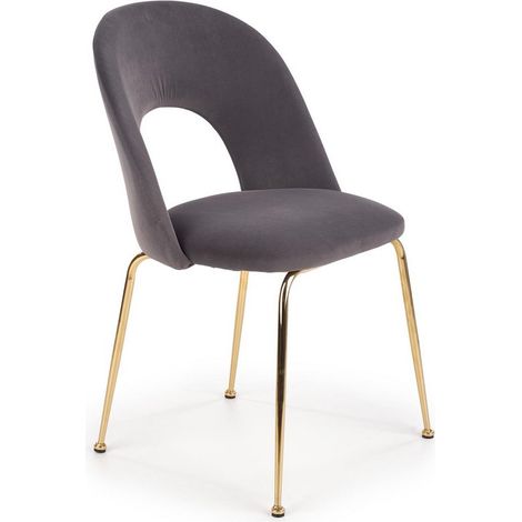 Chaise de salle à manger style vintage en velours gris avec pieds en acier doré DATA (1/5)