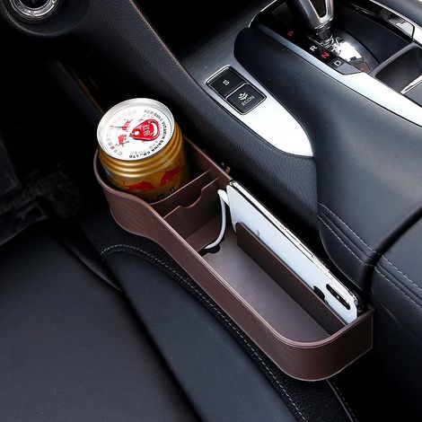(Marron - Côté gauche) Accessoires auto : porte-gobelet, boîte de rangement, organiseur, combleur d'espace entre les sièges, intérieur de coffre en fibre de carbone (1/5)
