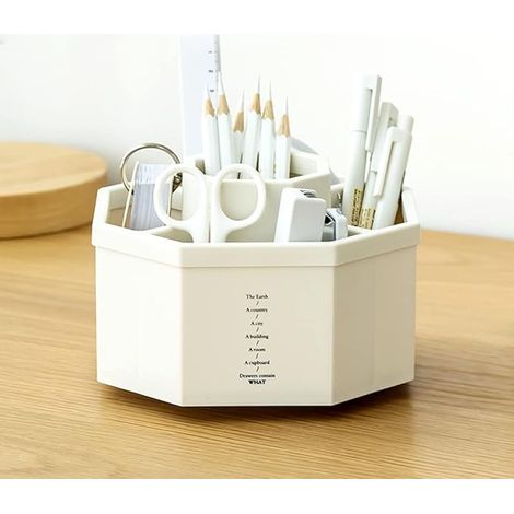 Schreibtisch-Organizer, um 360 Grad drehbar, multifunktionaler Stifthalter, 5 Fächer, Schreibtisch-Organizer, Heimbüro, Kunstbedarf, Aufbewahrungsbox (weiß)