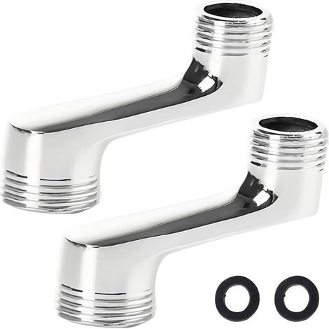 2-teiliger S-Verbinder mit Versatz für Wandarmaturen, verstellbarer Duscharmaturenadapter aus Messing, 42 mm Versatz, silberner S-Verbinder (1/2" auf 3/4") (1/5)