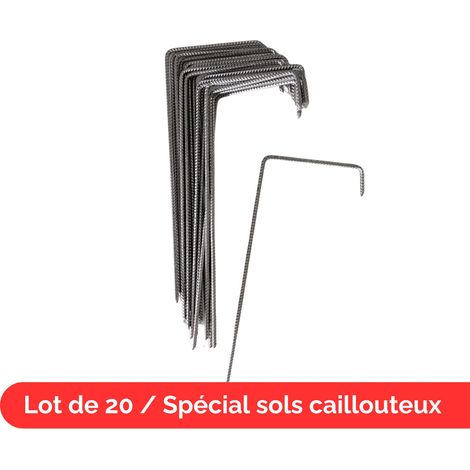 Lot de 20 Agrafes spécial sols durs ou caillouteux pour Toile de paillage Fabrication Française 24cm de profondeur ZENLYS (1/3)