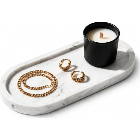 Plateau de salle de bain, Plateau de maquillage en marbre organisateur de décoration ovale Plateau pour bijoux Rangement, Convient pour salle de bain, cuisine, rangement et décoration à la (1/5)