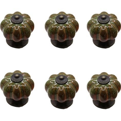 AIDUCHO Lot De 6 Poignées De Tiroir De Style Européen En Céramique Émaillée En Forme De Citrouille (Vert)