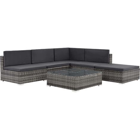 Set Divani da Giardino 6 pz con Cuscini in Polyrattan Grigio vidaXL (1/5)