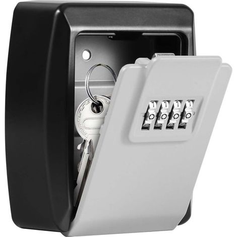 Caja para llaves, caja de seguridad para exteriores con código de 4 dígitos, caja para llaves, resistente al agua y a la corrosión, para montaje en pared, para llaves y tarjetas, aleación de zinc (gri (1/5)