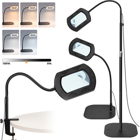 10X Lampe Loupe sur Pied, 3 en 1 Lampe Loupe, avec 5 Températures de Couleur et Luminosité Réglables pour Lecture, Réparation, Artisanat (1/5)