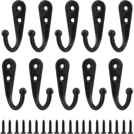 Lot de 10 crochets muraux noirs rétro en alliage de zinc - 44×30×13 mm, vis incluses (1/5)
