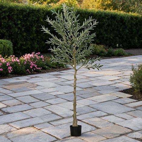 Olivier artificiel 180 cm en plastique avec pot en ciment (1/5)