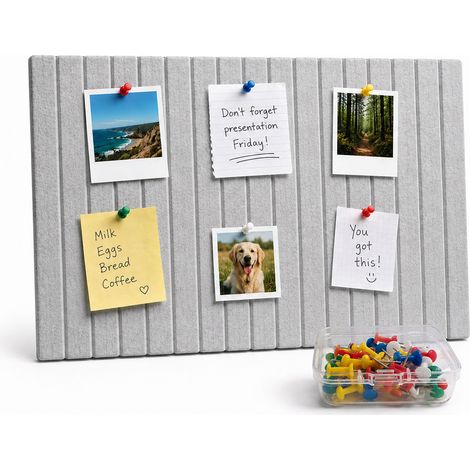 Relaxdays Felt Noticeboards Set of 2, self-adhesive felt boards 30x40 cm with pins for office & home, dark grey (1/5)