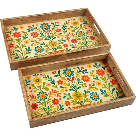 2U Blumentabletts aus Holz und Kunstharz, Braun, Blumendekoration