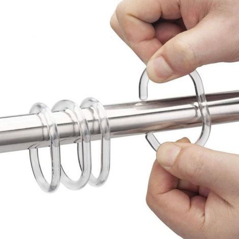 Anneaux Rideau Douche - Crochets Forme C Plastique Antirouille - Pour Salle De Bain - 24 Pièces (1/4)