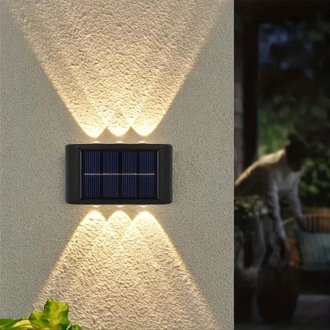 (0-5W-6 LED Lumière chaude 1pc) Lampe solaire d'extérieur pour cour, maison, applique murale décorative, éclairage d'ambiance vers le haut et vers le bas, style moderne (1/5)