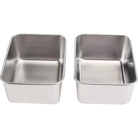 Lot de 2 boîtes de conservation alimentaire carrées en acier inoxydable (argenté)-13x10.5cm-Silver (1/4)