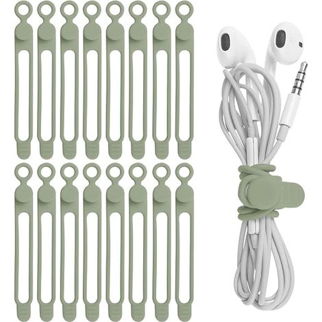 Pack of 16 silicone cable ties for earphones, phone charger, computer, reusable cable ties for home, office, (1/4)