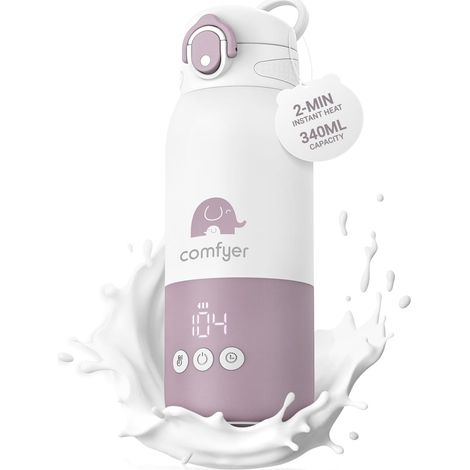 BW01 Chauffe Biberon Nomade Portable sans Fil, Chauffage Rapide pour Lait Maternel et Eau, Longue Autonomie 12000 mAh, Température Réglable, Capacité 340 ml, Idéal pour Voyage, Voiture (1/5)