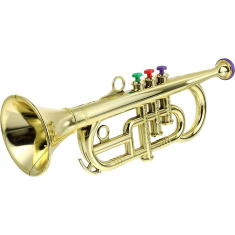 Trompette à 3 tons, instrument à vent musical compatible avec les enfants, jouet doré (1/3)