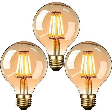 Lampadina Edison vintage, lampadina LED vintage E27 G80 da 6W a luce bianca calda con filamento anticato, ideale per un'illuminazione nostalgica e retrò in casa, bar e caffetteria, confezione da 3 (1/4)