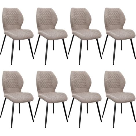 WAFTING Lot de 8 Chaises salle à manger,avec Coussin en éponge de lin, Pieds en métal et revêtement en à Motif Diamant,Marron (1/5)