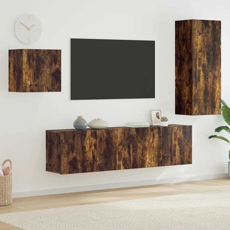 vidaXL 4 Piece TV Wall Units Smoked Oak Engineered Wood (1/5)