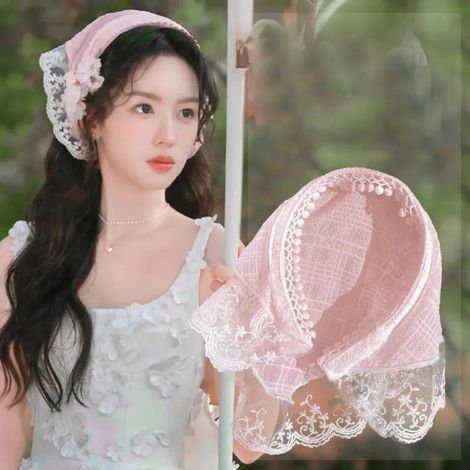 diadema triangular de encaje rosa (1/4)